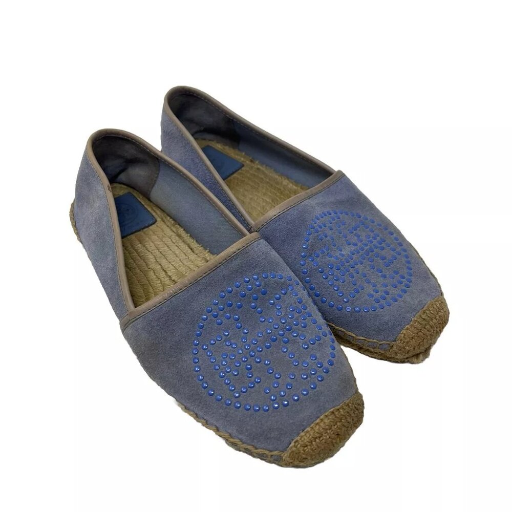 Tory Burch Blue Pashmina Kirby Flat Espadrilles Shoes Slip On Suede